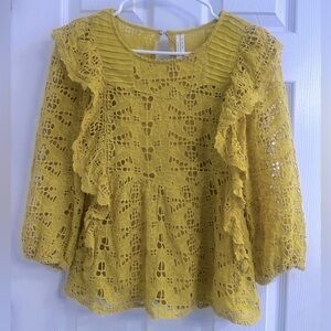 Yellow Lace Ruffle Blouse